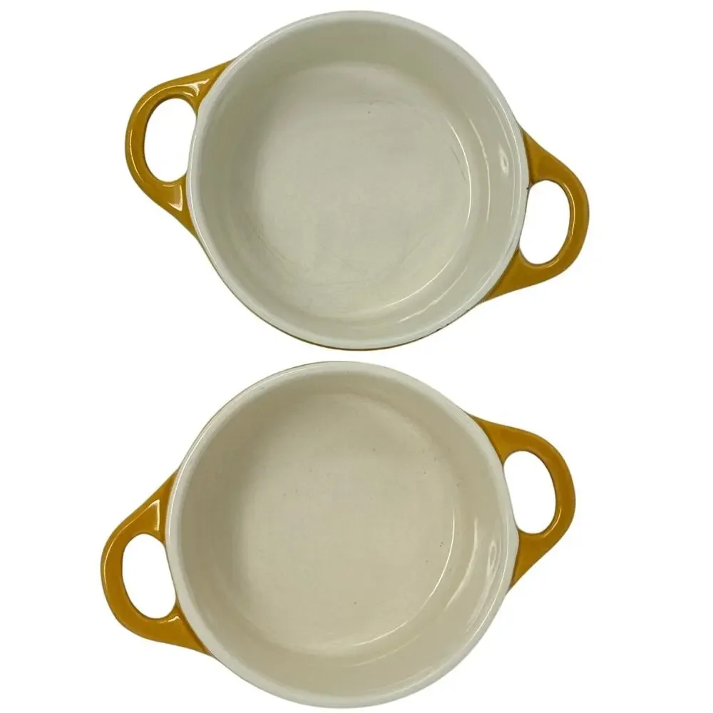 World Market Mini Cocottes (2) Yellow Stoneware Baking Dish Oven Microwave Safe